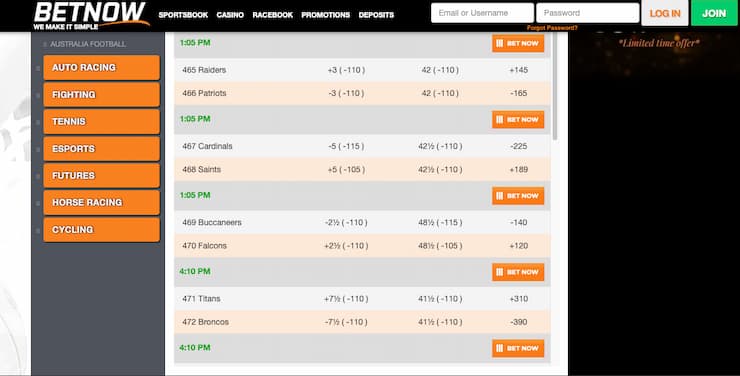 A snapshot of BetNow, one of our top rated Connecticut sports betting sites.
